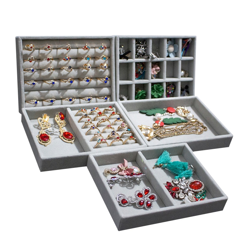 Velvet Jewelry Ring Display Organizer Case Tray Holder Necklace Earrings Bangle Storage Box Showcase Jewelry Stand Holder