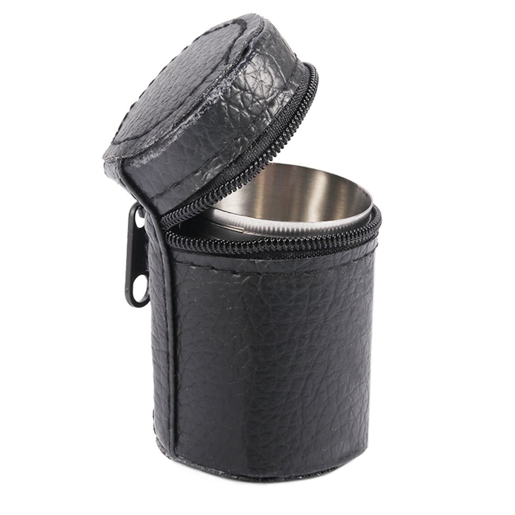 4 stycken / set polerat 30ml mini shot glas rostfritt stål kopp vin drickglas med läder täckväska