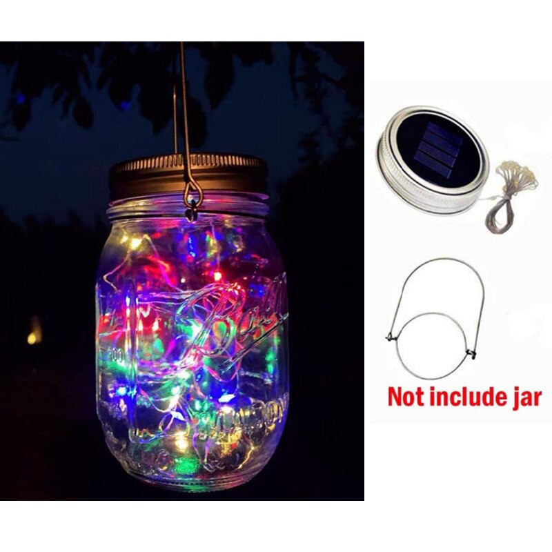 2M 20 LEDs słoik solarny strunowy bajkowe oświetlenie dla mason słoik girlanda lampy słoneczne pokrywka z wieszakami słoik pokrywa włóż sznurki z diodami: RGB