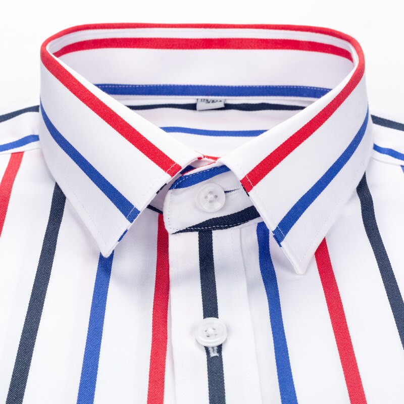 Men&#39;s Color Block Striped Wrinkle-Resistant Dress Shirt Long-Sleeve Standard-fit Hidden Button Collar Casual Pure Cotton Shirts