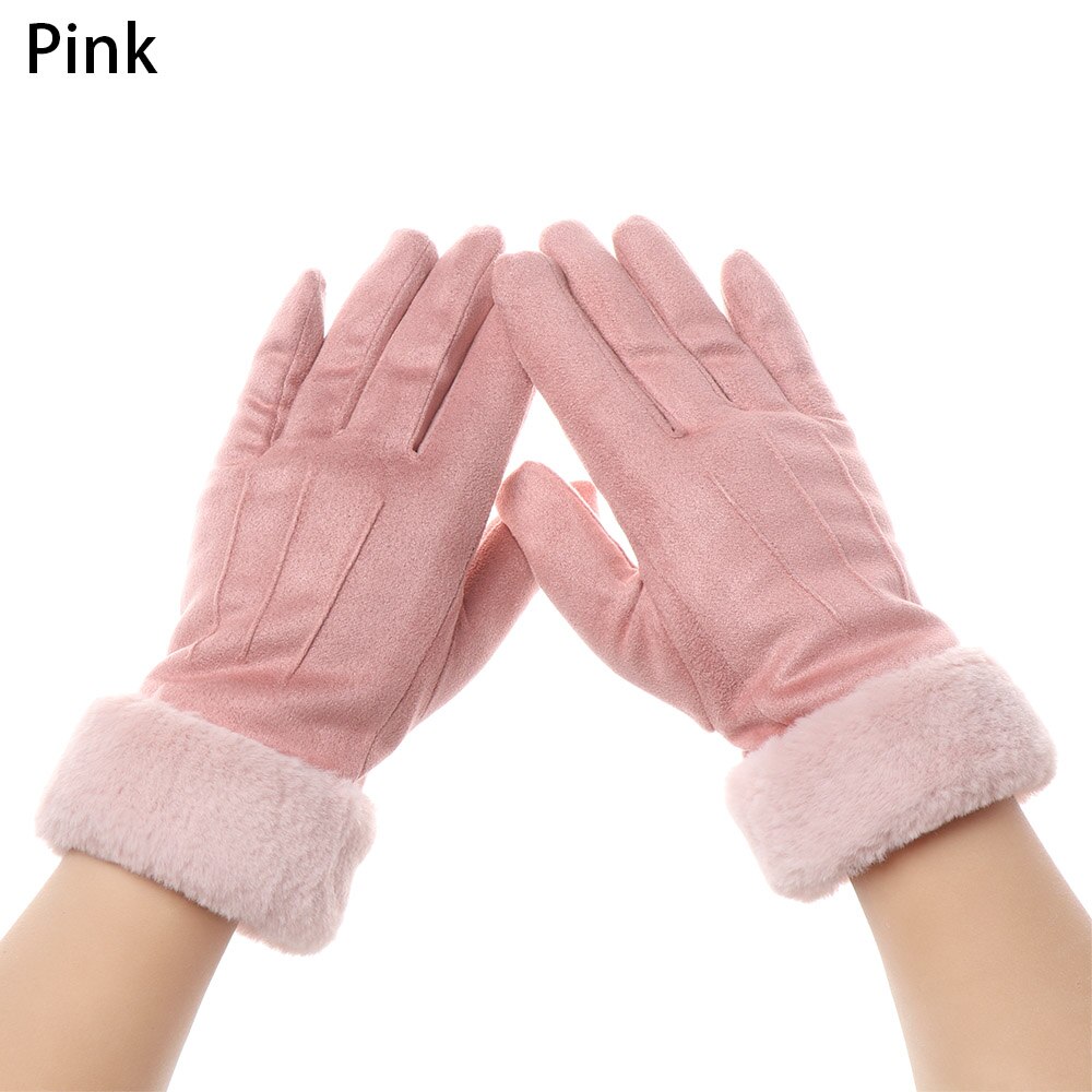 Winter Gloves Cute Furry Warm Gloves with Full Fingers Outdoor Sport Plus Velvet Touch Screen Gloves Driving Gloves