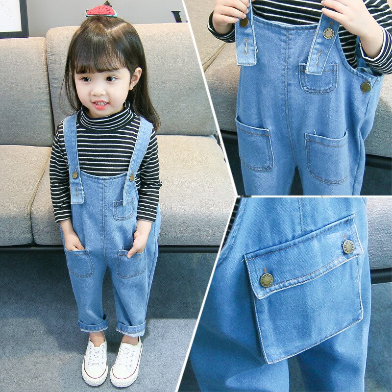 Baby pige jeans jeans pige bukser elastisk talje børne jeans med huller efterår baby pige roman tøj rem xiao lu mao