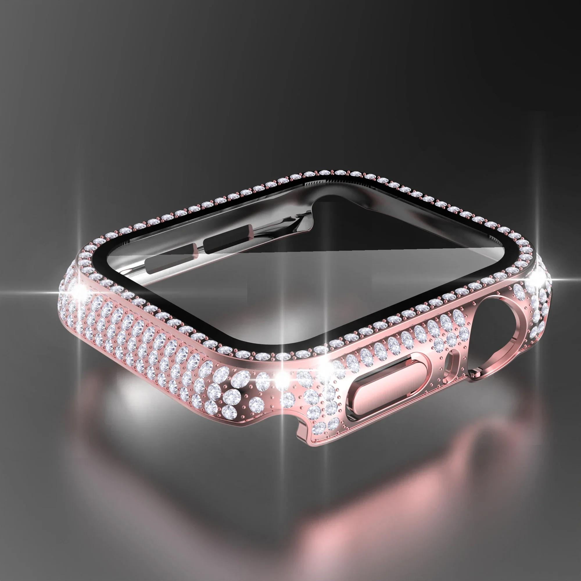 Funda de diamante con cristal templado integrado para Apple Watch, cubierta de 41mm, 45mm, 42mm, 44mm, 38mm, 40mm para IWatch Series 9, 8, 7, 6, SE 5, 4, 3: Blue / 1.9 Pulgadas y Menos