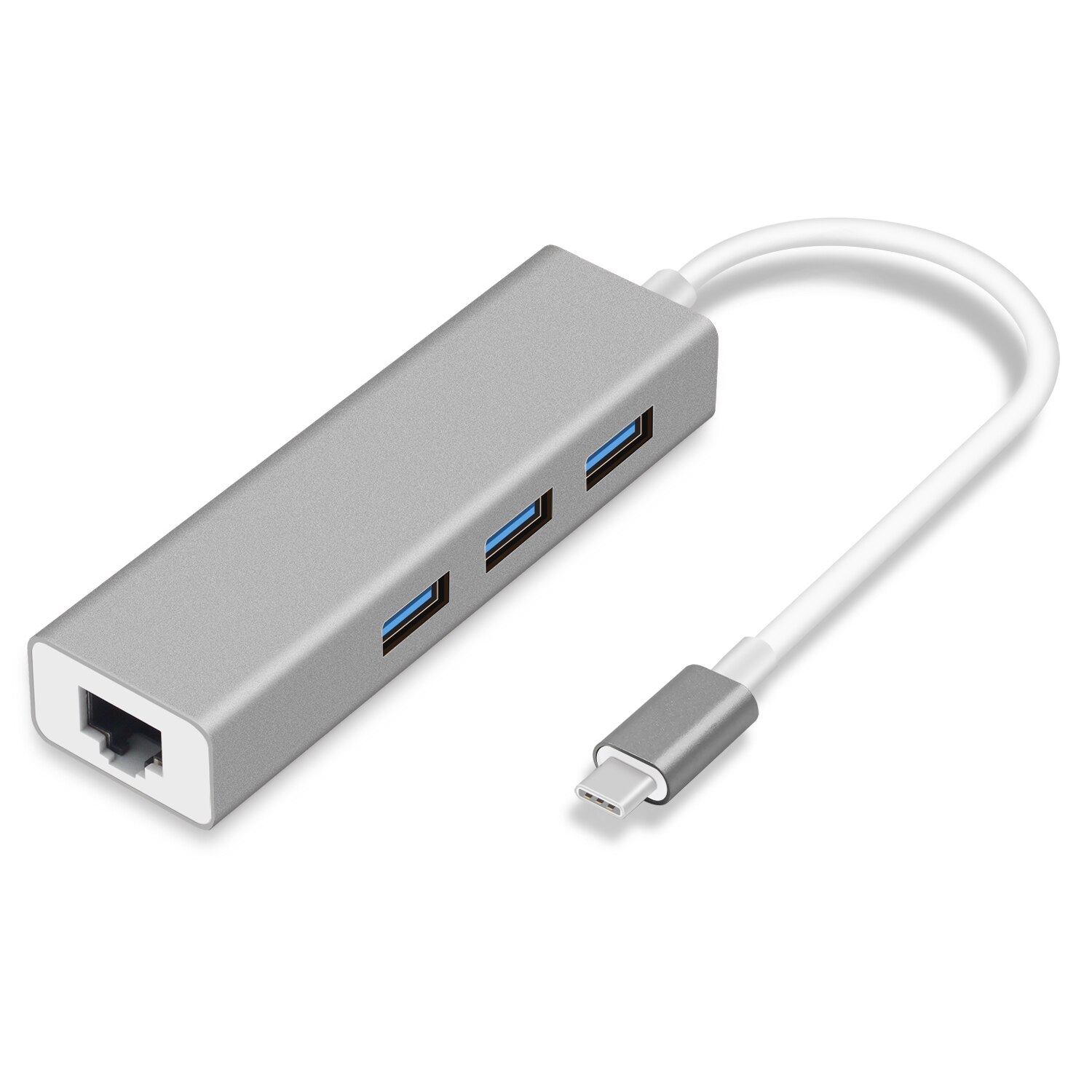 GOOJODOQ USB C Ethernet Rj45 Lan Adapter 3 Port USB Type C Hub 10/100/1000 Mbps Gigabit ethernet USB 3.0 Network Card voor MacBook: Gray