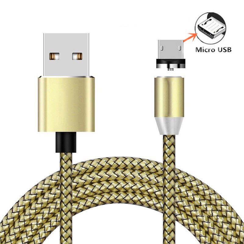Cargador rápido de viaje adaptador EU Plug QC 3,0 para Huawei Honor 7A 7C 8A 6C Pro 6A 6X 7X 8X P8 P9 Cable magnético Micro USB Cable de datos: Gold Micro Cable
