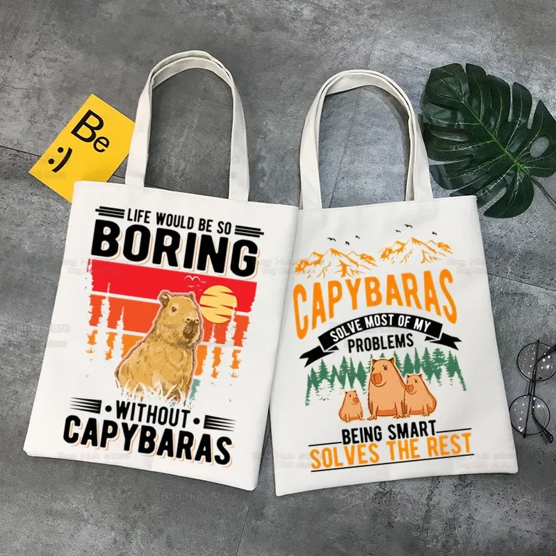 Capybaras Draagtas Unisex Canvas Tassen Gewoon Een Meisje Dat Houdt Van Capybaras Boodschappentassen Bedrukt Casual Schoudertas Opvouwbaar