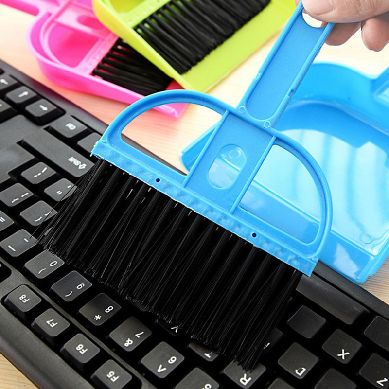 Husholdningsmanual drejelig bred kost kontorbord tastaturrengøringsværktøj mini desktop feje rengøringsbørste lille kost fejebakke sæt