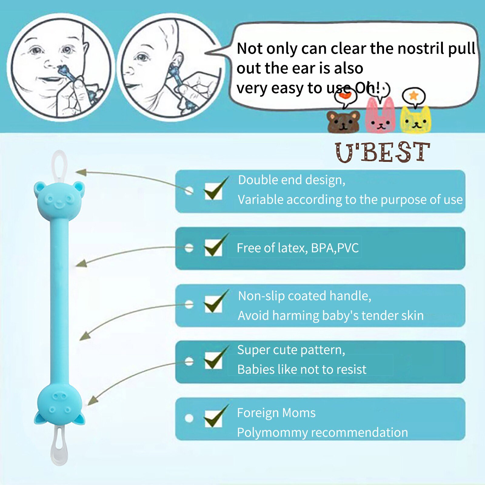 Dubbele Hoofd Oor En Neus Cleaning Stick Multifunctionele Cleaning Stick Voor Kinderen