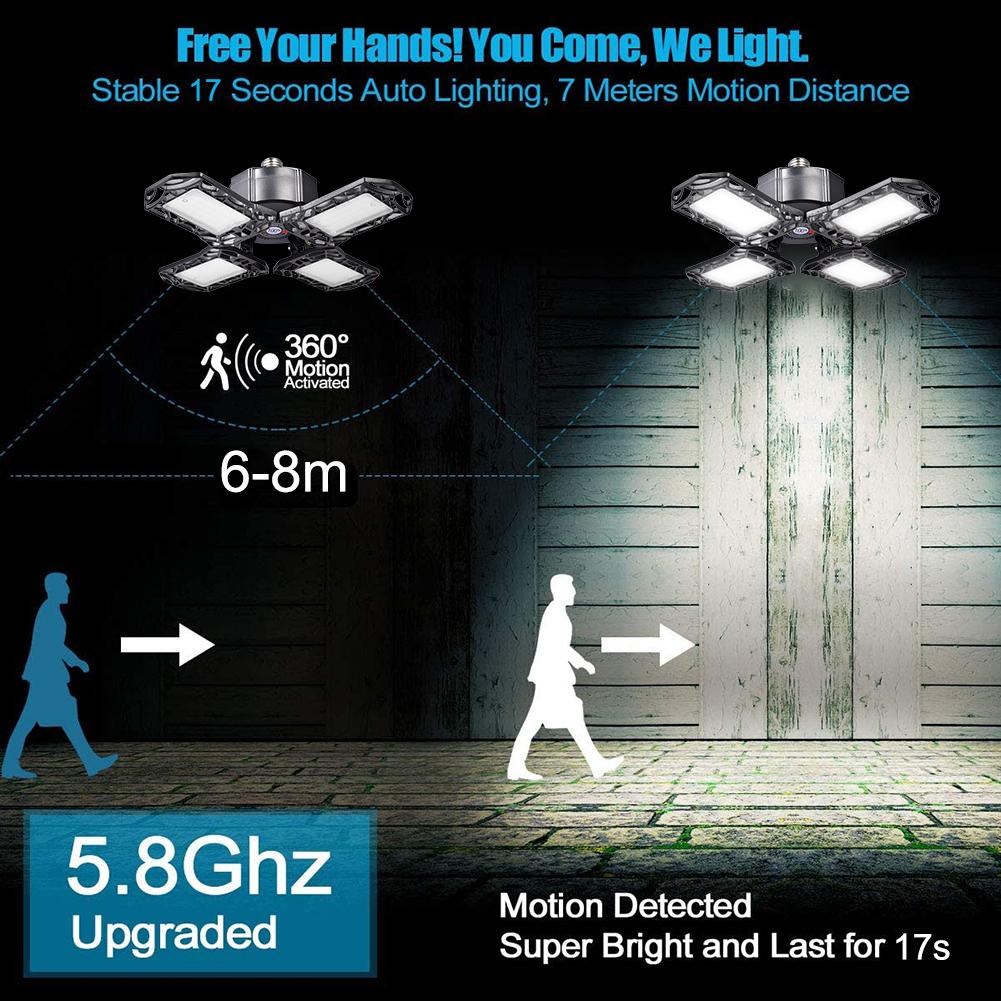 Ultrathin LED Garage Light Motion Sensor Ceiling Lamp 80/120w E27 Warehouse Workshop Foldable Industrial Ligtht 85-265V