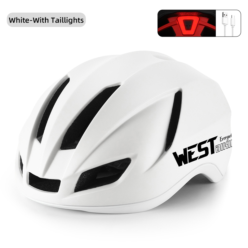 West biking aerodynamisk cykelhjelm til kvinder, integreret støbt sportssikkerhed, kc-certificeret unisex landevejshjelm med led-baglygte: M / Brun