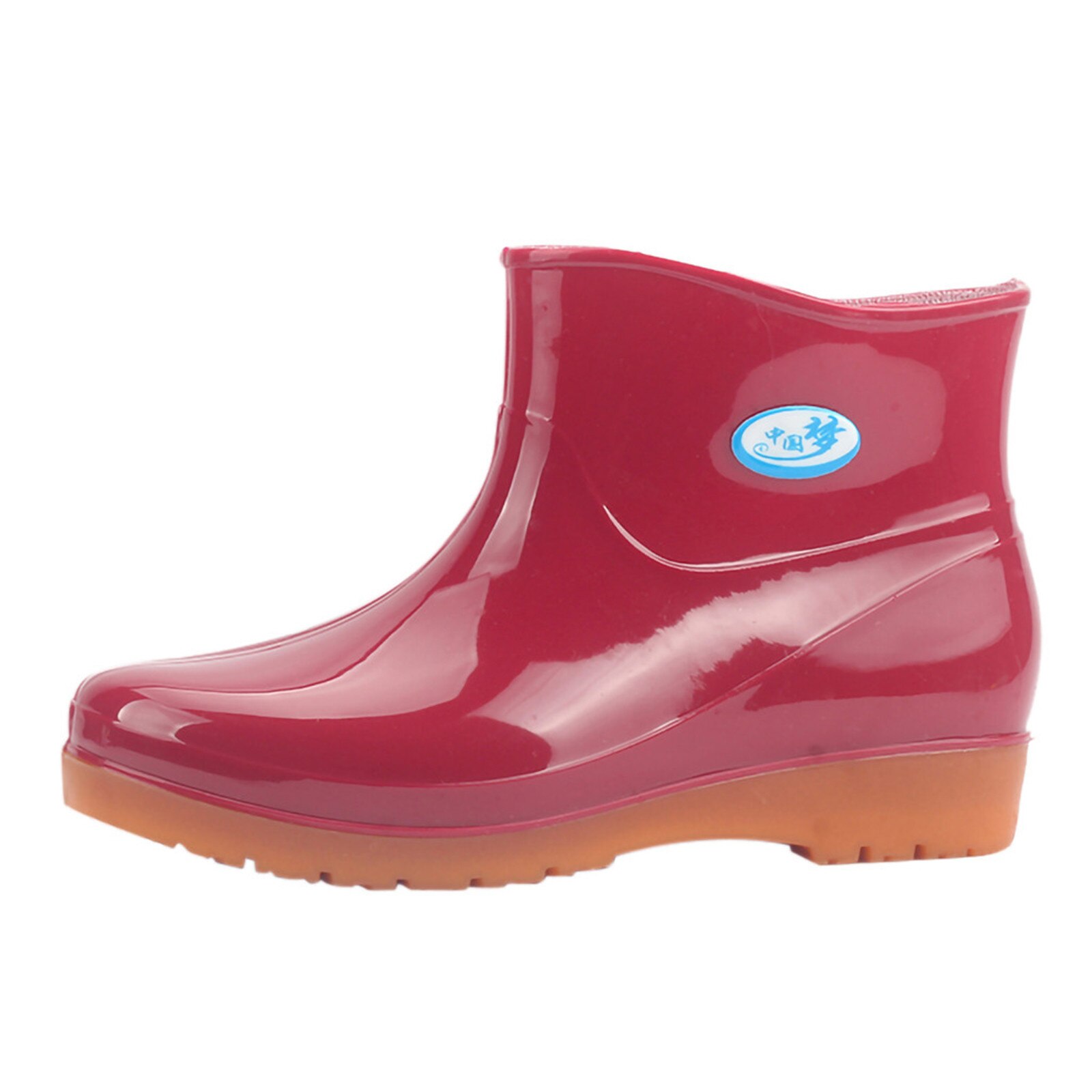 Bottes de pluie à bout rond pour femmes, chaussures de loisirs à talons bas, Tube central étanche, Olid Flat avec chaussures, #3: Rouge / 8