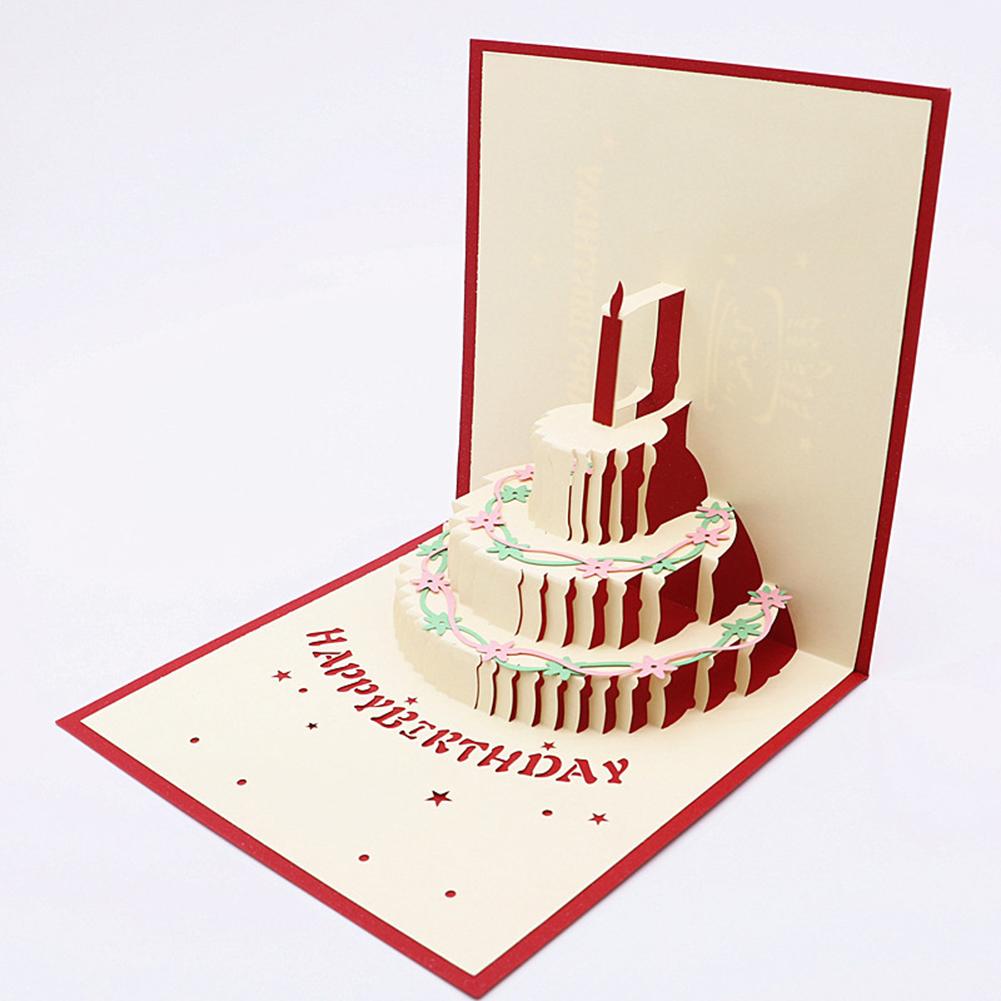 Happy Birthday Lover Anniversary Invitations Cake 3D Greeting Card Postcard