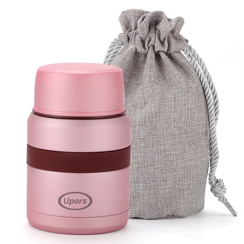 Upors 350 Ml Voedsel Thermos Met Zak 304 Roestvrij Stalen Dubbele Wand Vacuüm Soep Voedsel Thermosfles Lunchbox Voedsel container: Pink