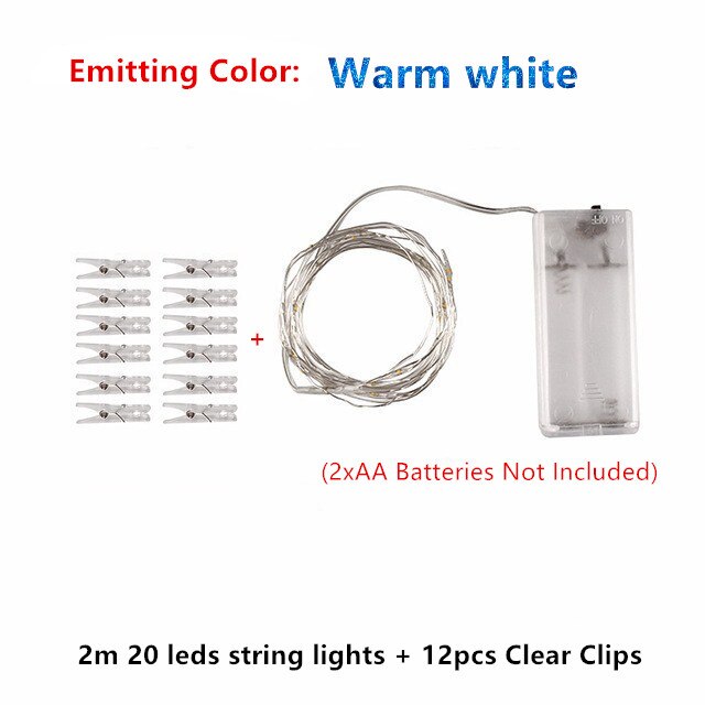 2M/5M/10M Photo Clip DIY LED String Lights Fairy Lights Outdoor USB Battery Operated Garland Christmas Decoration Room Wedding: 2m warm white