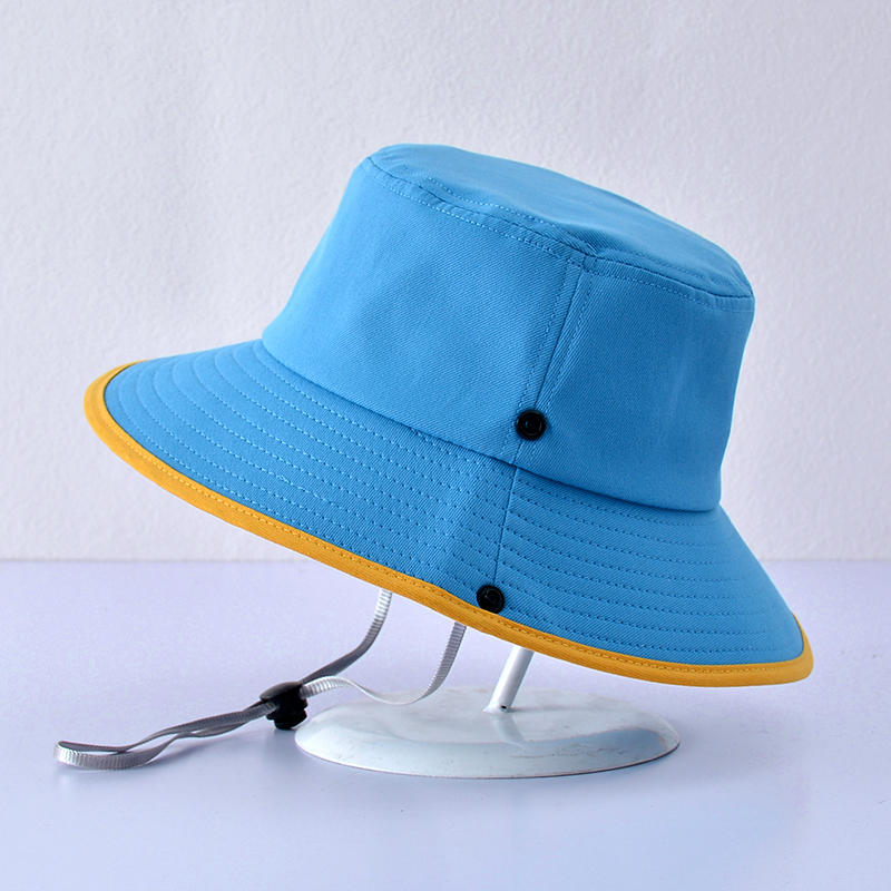 Zomer Katoen Jongen Emmer Hoed Kinderen Solid Plain Panama Unisex Strand Meisjes Zon Hoeden Snoep Kleur Cap Uv-bescherming Kids motorkap: blue