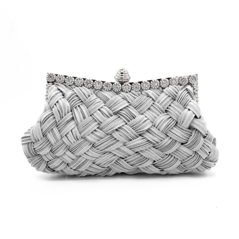 Femmes sacs soie et Satin tricoté diamant enveloppé dîner enveloppé avec la main de la mariée de diamant enveloppé avec la robe pliée sac de dame: silver