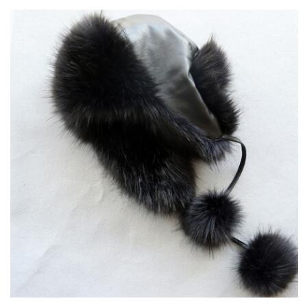 Kinderen Faux Fur Hoed Lederen Vos Bontmuts Lei Feng Thermische Sneeuw Cap Muts Beschermen Oren Hoed winter Hoed: Black / kids 50-55cm