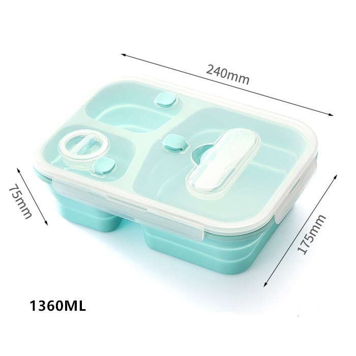 900ml/1360ml Silicone Collapsible Lunch Box Leak-Proof Large Capacity Microwave Oven Bento Box Folding Lunchbox Eco-Friendly: 3 Partition Blue