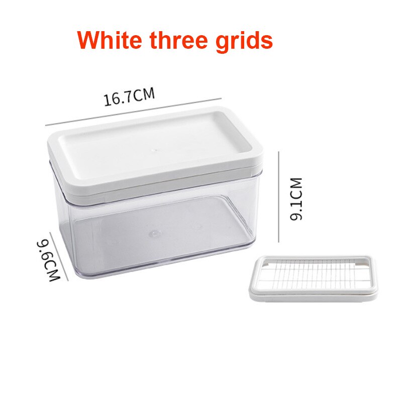 1 Pcs Botervloot Met Deksel Huishoudelijke Bakken Rvs Boter Cutter Keuken Kaas Opbergdoos Boter Separator Slicer Doos: White three grids