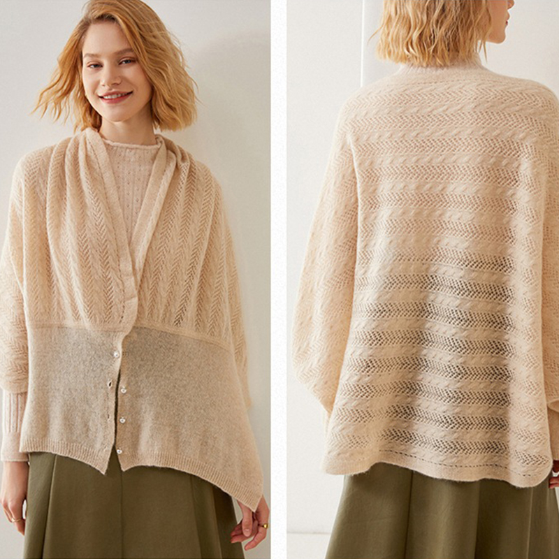 100% bufanda de cachemira pura para mujer, cárdigan suave y cálido, Pushima, capa con decoración de perlas para invierno y otoño, prendas de punto suaves de doble propósito