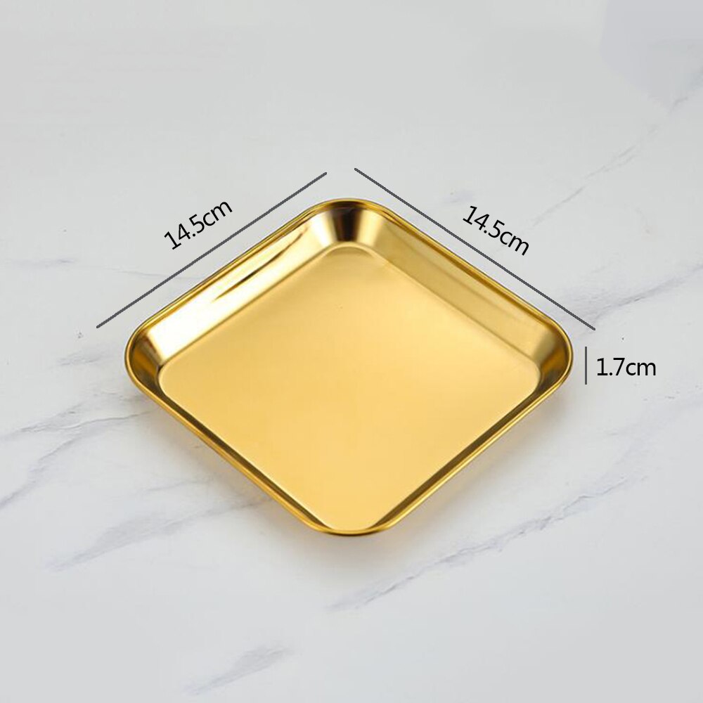 1Pcs 304 Stainless Steel Snack Cold Plate Kindergarten Snack Plate Barbecue Plate Nordic Flat Base Fruit Plate: Gold-14.5x14.5cm