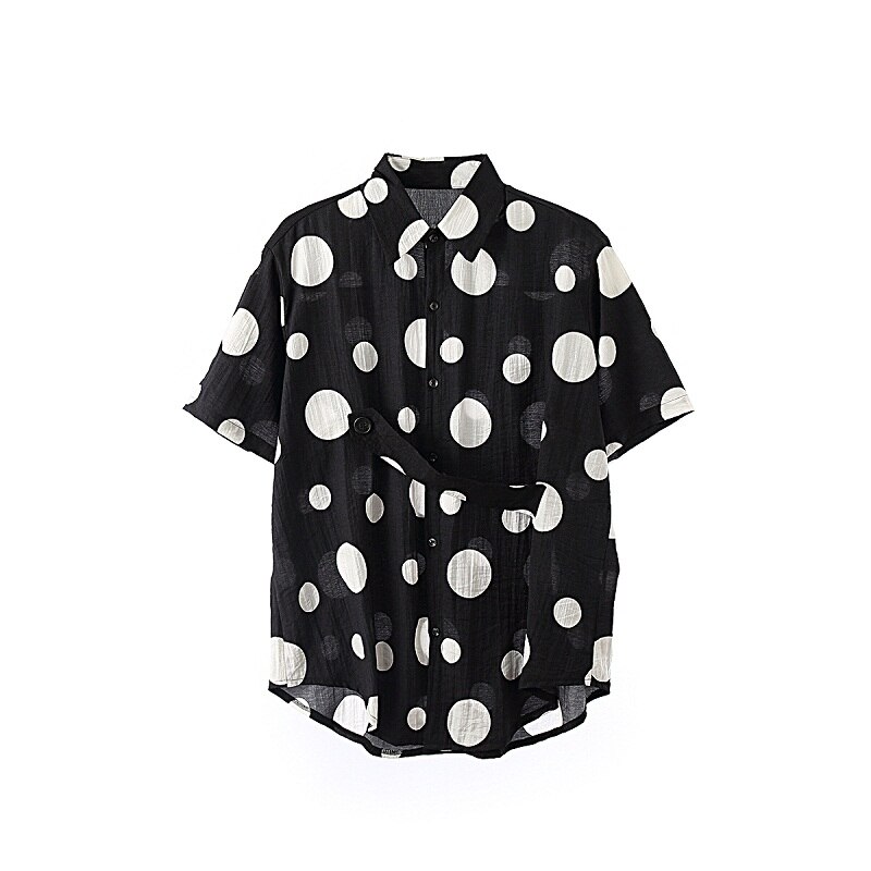 Men summer dot printed cotton & linen oversize shirt Korean short sleeve shirts man vintage casual breathable blouse