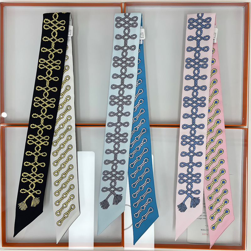 100% soie de luxe écharpe femmes bandeau bandeau cheveux Foulard cravate ruban Foulard maigre foulards accessoires