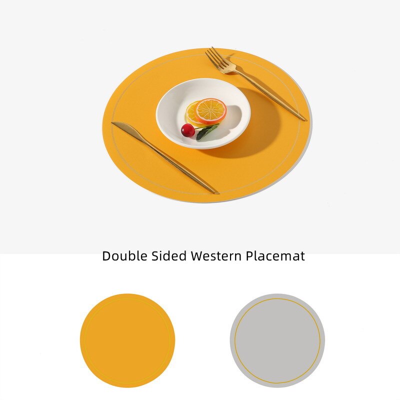 Ronde Grote Dubbelzijdige Lederen Tafel Mat Waterdicht En Olie-Proof Huishoudelijke Isolatie Placemat Pvc Hotel Placemats Voor tafel: YELLOW
