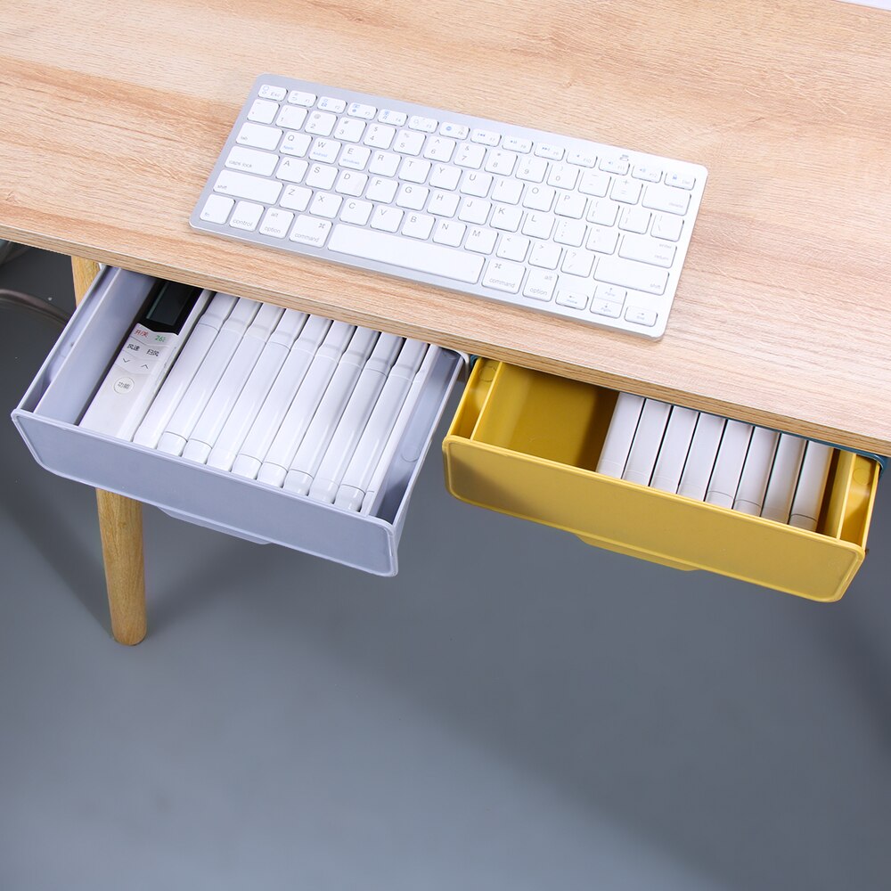 Under Drawer Box Hidden Table Under Paste Plastic Pencil Tray Kitchen Desk Storage Holder Memo Pen Stationery Storage Box Case