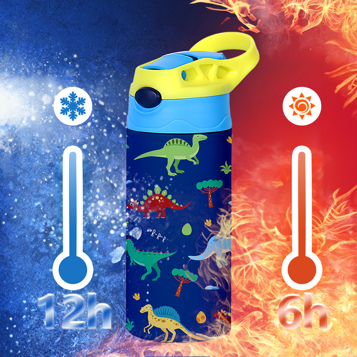 Tasse Thermos à motif de dessin animé de 12OZ/350ml, bouteille isolée en acier inoxydable, bouilloire Thermos pour enfants, tasse portative d'extérieur