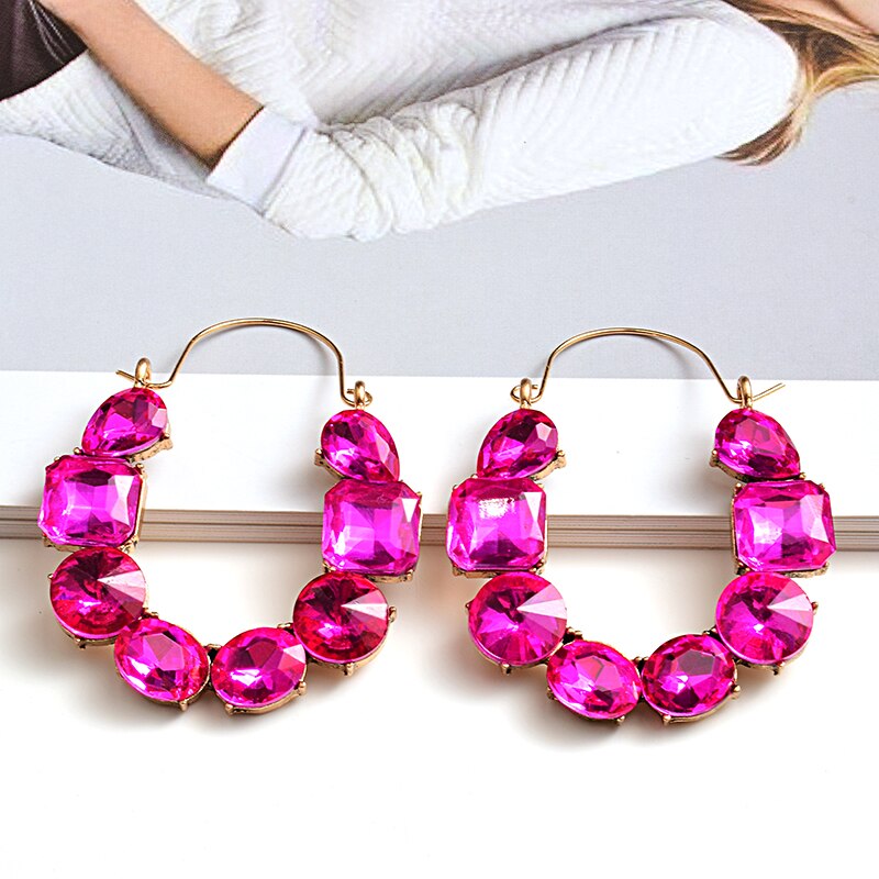 arrivel Colorful Rhinestones Metal Long Earring High Crystals Earrings Jewelry Accessories For Women: Pink1