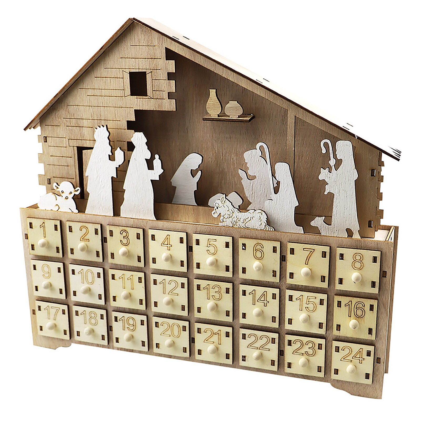Wooden Countdown Christmas Led Light Calendar Box Cabinet Nativity Manger Home Decoration Accessories: 01