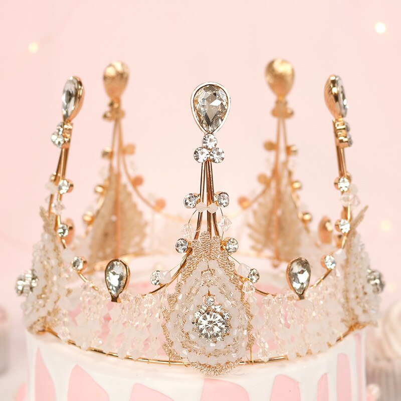 1PC Crystal Diamonds Pearl Crown Cake Toppers Baptism Birthday Wedding Cake Decoration Supplies Happy Birthday Hats Tiara