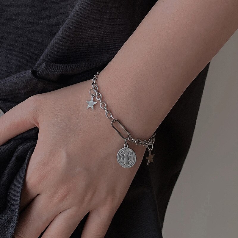 Religiöse Charme Heilige Benedict Armbinde Träne 316L Edelstahl San Benito Stern Kette Medaille Armbänder für Frauen Schmuck