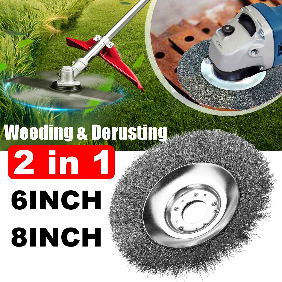 MaxEarn Staaldraad grastrimmerkop, 6-snijder, onkruidborstel, bosmaaier met 25,4 mm boring, draadborstel voor tuin, grastrimmerkop