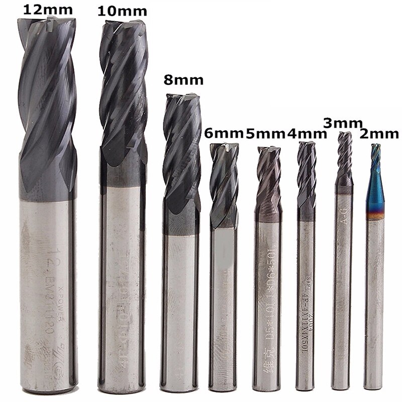 8 pces 4-slot carboneto end mill conjunto de aço de tungstênio hrc50 dureza cnc fresa 2/3/4/5/6/8/10/12mm de diâmetro.