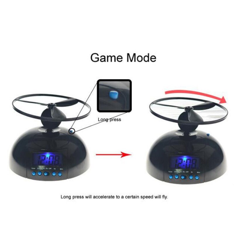 Toy With Clock Backlight Alarm Clock Flying Lazy Helicopter Black