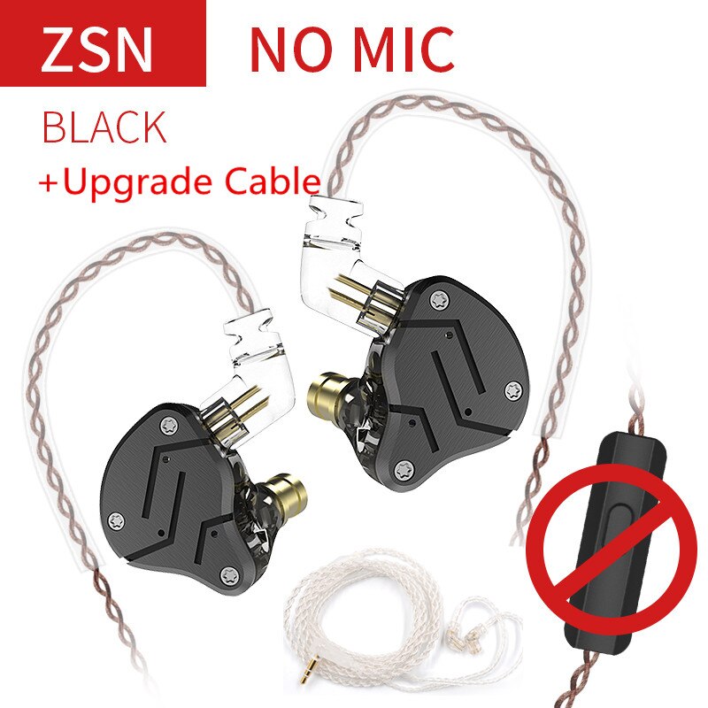 KZ ZSN 1DD + 1BA hybrydowy w słuchawkach dousznych wymienny przewodowy zestaw słuchawkowy HIFI czterordzeniowy napęd słuchawki do muzyki ZST ES4 ZSN PRO V80 ZS10: black no mic silver