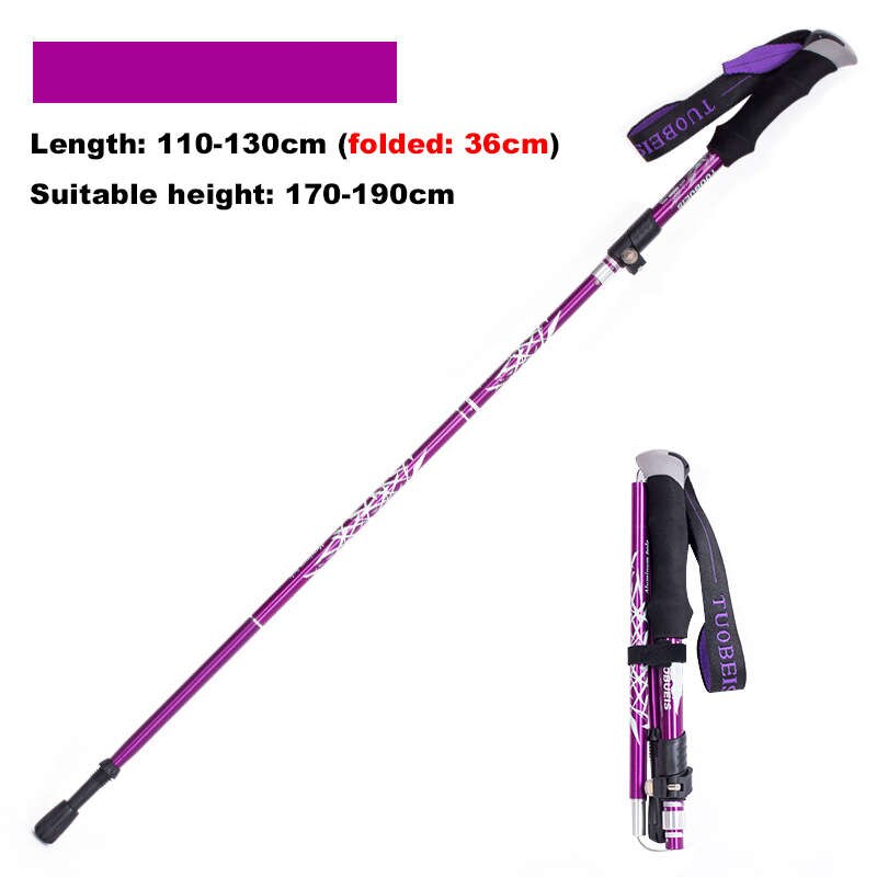 Venda quente ultra-leve de alumínio vara de pé pólo telescópica dobrável vara de escalada de montanha trekking vara equipamentos ao ar livre: Purple