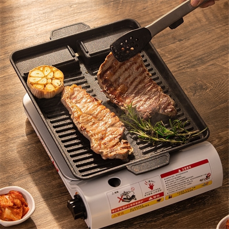 Korean Griller Pan BBQ Grill Non-stick Maifan Roast Pan Samgyupsal Samgyeopsal Yakiniku General Use Portable Butane Gas Stove