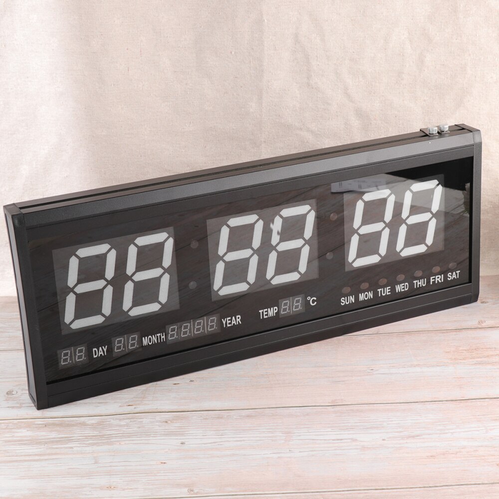 18.9'' Large LED Calendar Wall Clock with Date Indoor Temperature for Living Room Office Conference Room Bedroom (Red Word): Blue