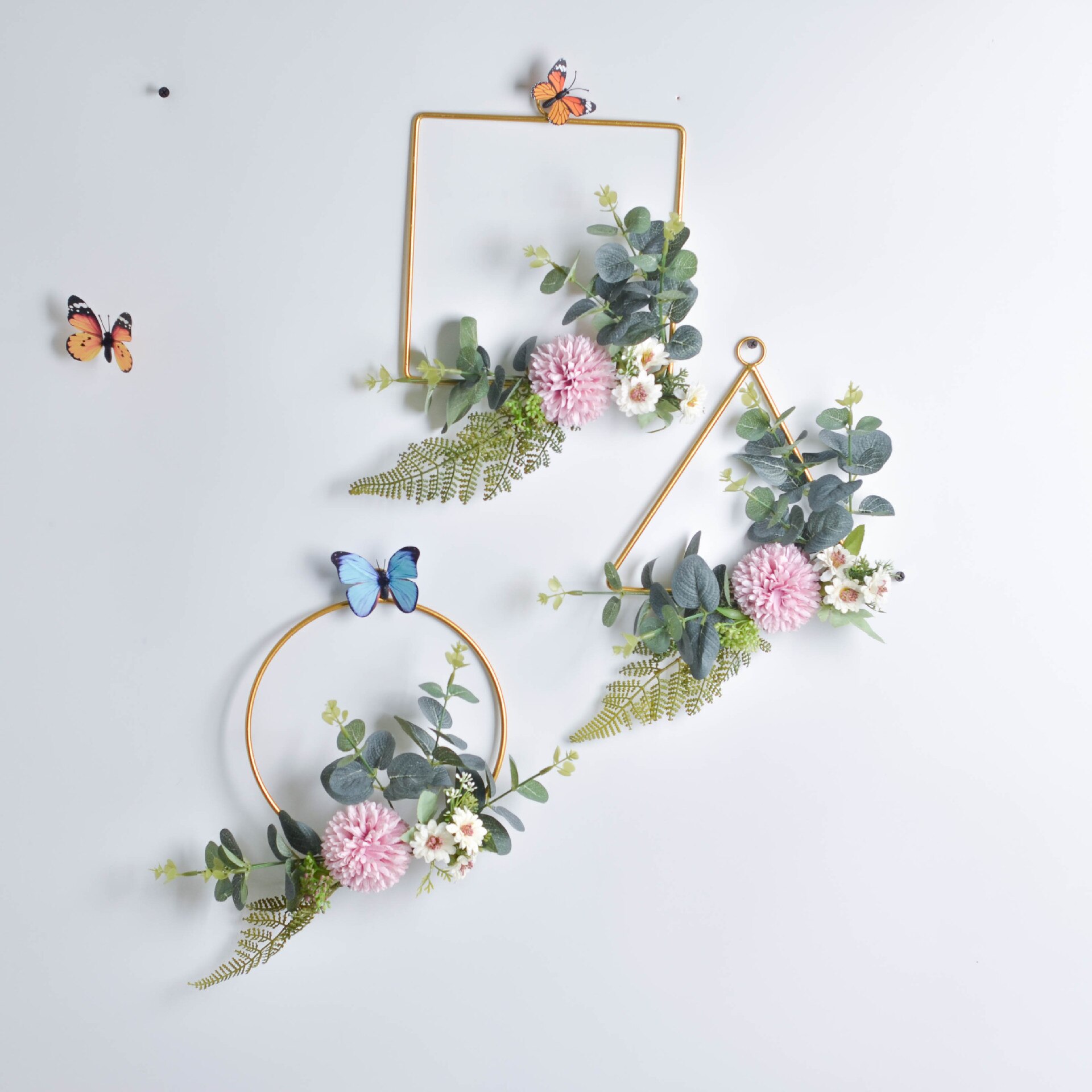Cilected Floral Hoop Wreath Geometric Wire Round Triangle Square Hoop Frame Of Artificial Flower For Wedding Backdrop Wall Decor: A081R18
