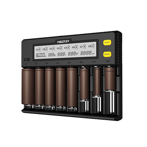 MiBOXER C8 Battery Charger 8 Slots LCD Display for Li-ion LiFePO4 Ni-MH Ni-Cd AA 21700 20700 26650 18650 17670 RCR123 18700: Charger / EU plug