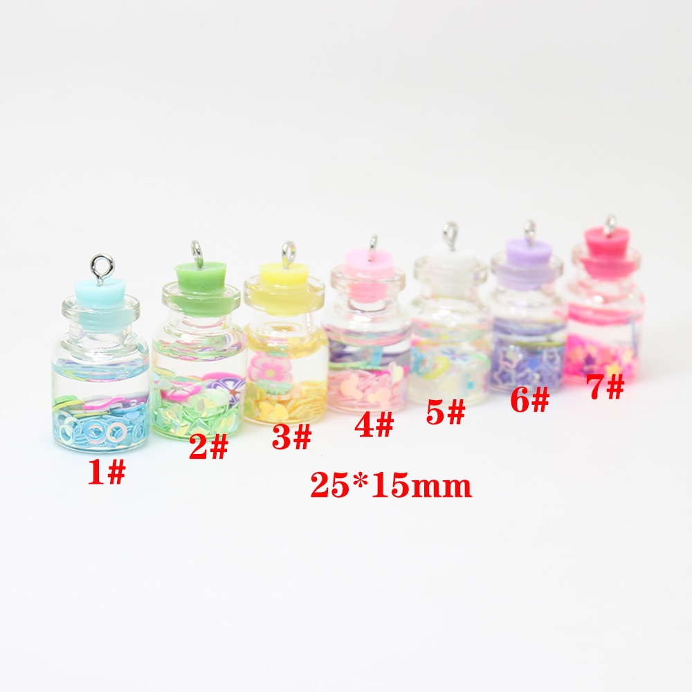 8pcs-- 25*15mm Candy Color Sequined Flower Glass Wishing Bottle Charm Pendant for Jewelry DIY Earrings.Bracelet,Necklace