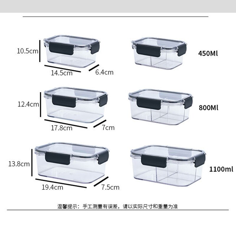 Dividable Lunch Box With Lid Refrigerator Compartment Storage Box Fruit And Vegetable Bento Box Transparent Fresh-keeping Box