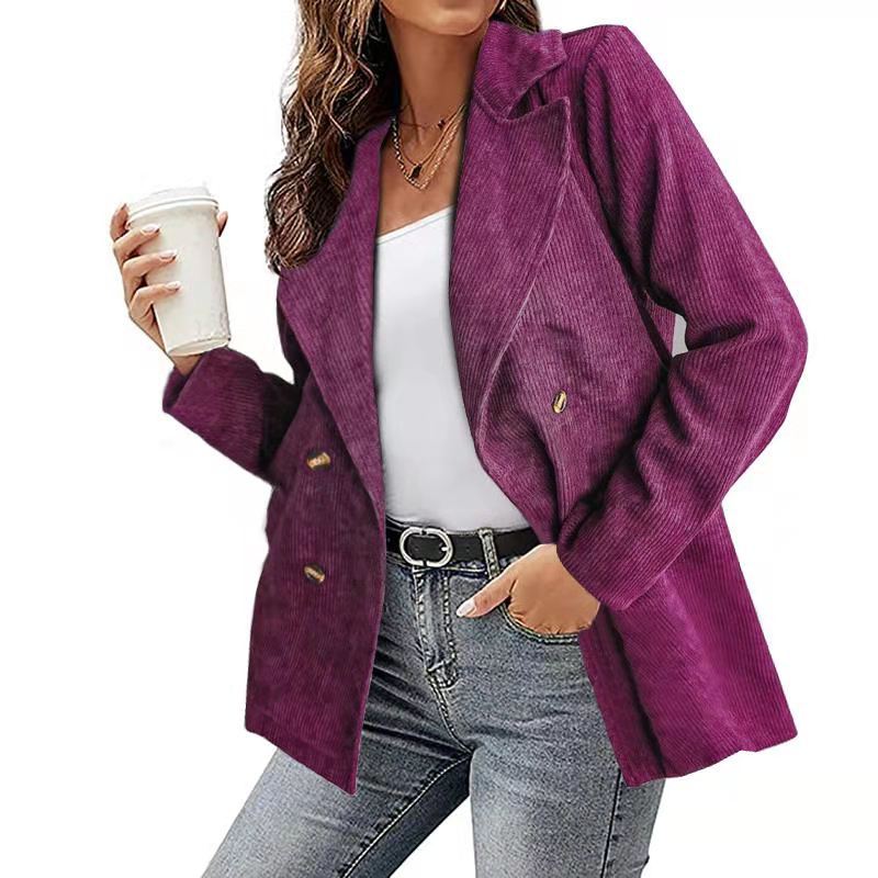 Office Lady Outwear for Women Long Sleeve Single Button Blazer Coats Solid Simple Corduroy Daily Clothes: M / ROYAL BLUE