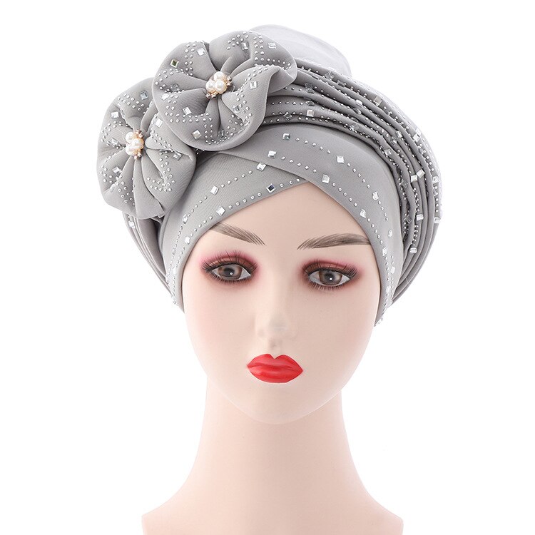 foulard femme africaine chapeau africain femme chapeau femme Bonnets pour Les Femmes Déjà Automatique Gele Hijab Aso Ebi Tête Écharpe Bandeaux Turban Chapeau pour Les Femmes Africaines Automatique Gele Aso Oke: GRAY
