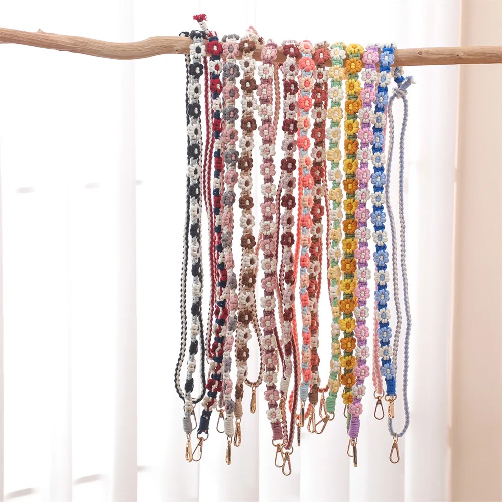 Handgemaakt Madeliefje Verstelbare Lengte Geweven Riem Universele Telefoonband Handgeweven Daisy Bloem Mobiele Telefoon Tas Cross-Body Lanyard