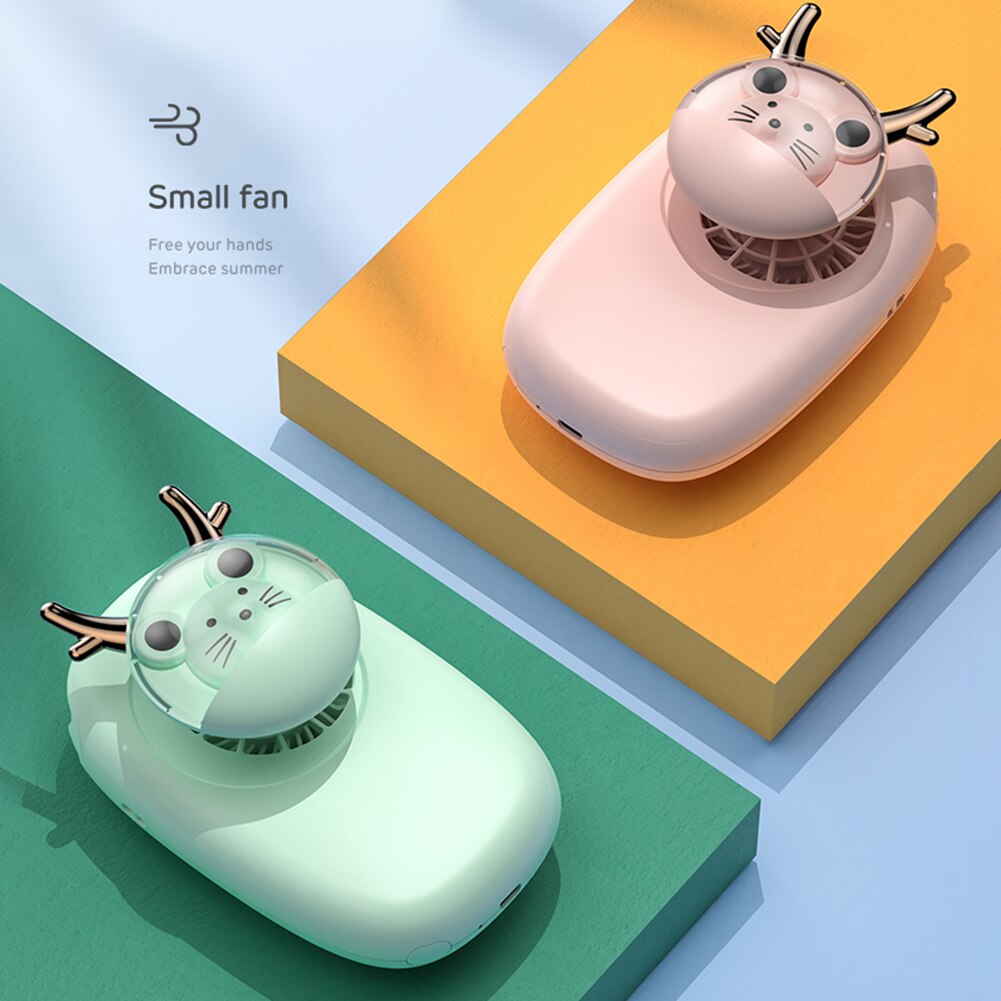 Neck Fan - Bladeless Wearable Fan - 1800mAh Battery - Low Noise - Cartoon Pet Design