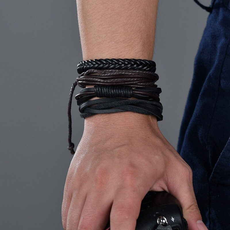 Herren Armbinde Leder Armreifen Für Männer Magnetische-Verschluss Rindsleder Geflochtene Multi Schicht wickeln Armbinde Mann Pulseras Para hombre